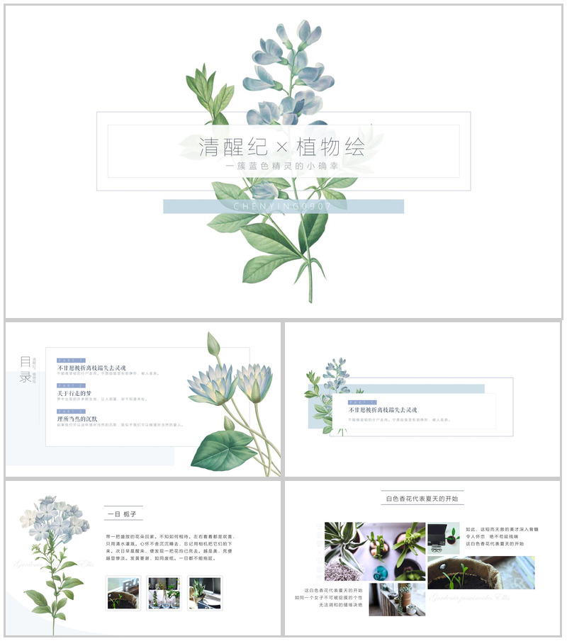 清新简约大气唯美植物语工作总结汇报PPT模板-办公资源网