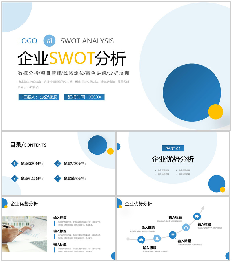 SWOT案例分析培训企业市场战略分析工作汇报总结PPT模板-办公资源网