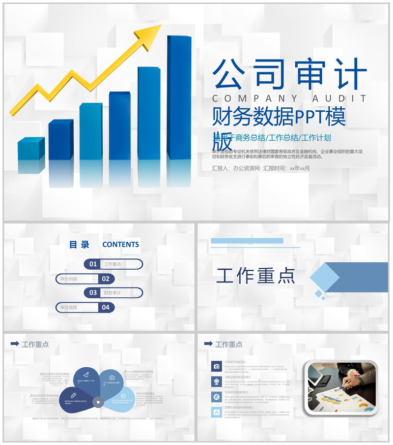 商务行业公司审计项目工作重点通用工作报告PPT模板-办公资源网