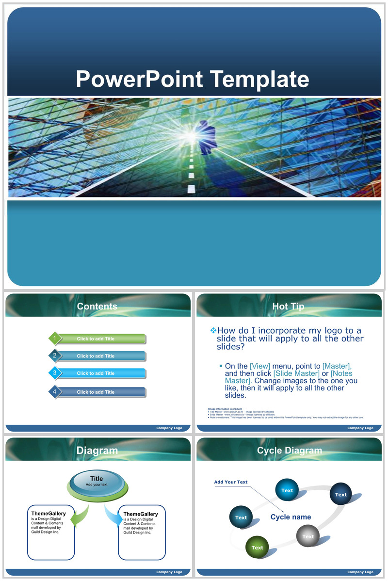 蓝色玻璃商务大楼背景PPT模板-办公资源网