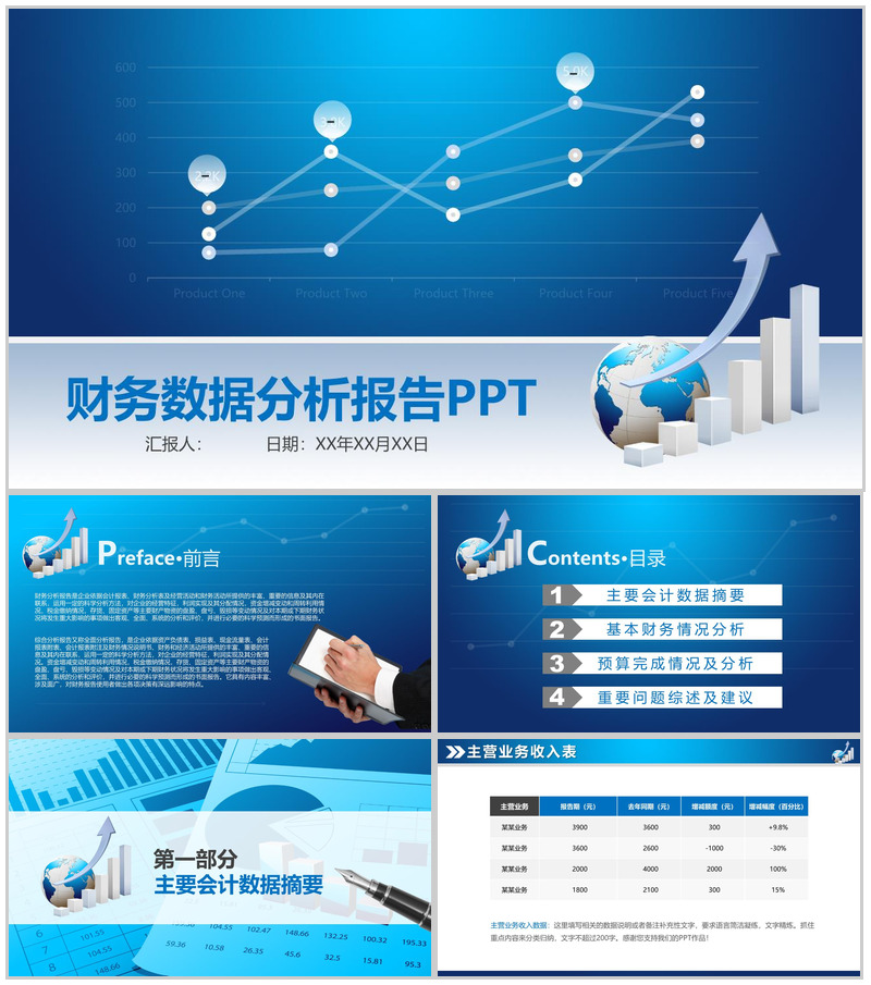 蓝色扁平风财务数据分析报告PPT模板-办公资源网
