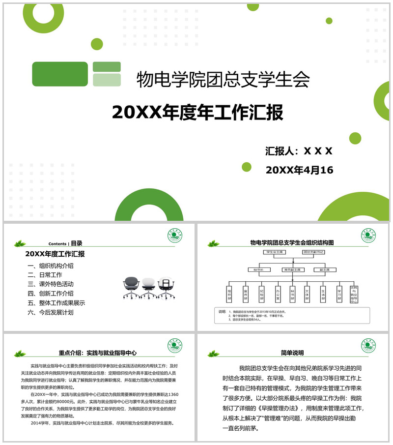 创意简约物电学院团委学生会年度工作总结PPT模板-办公资源网