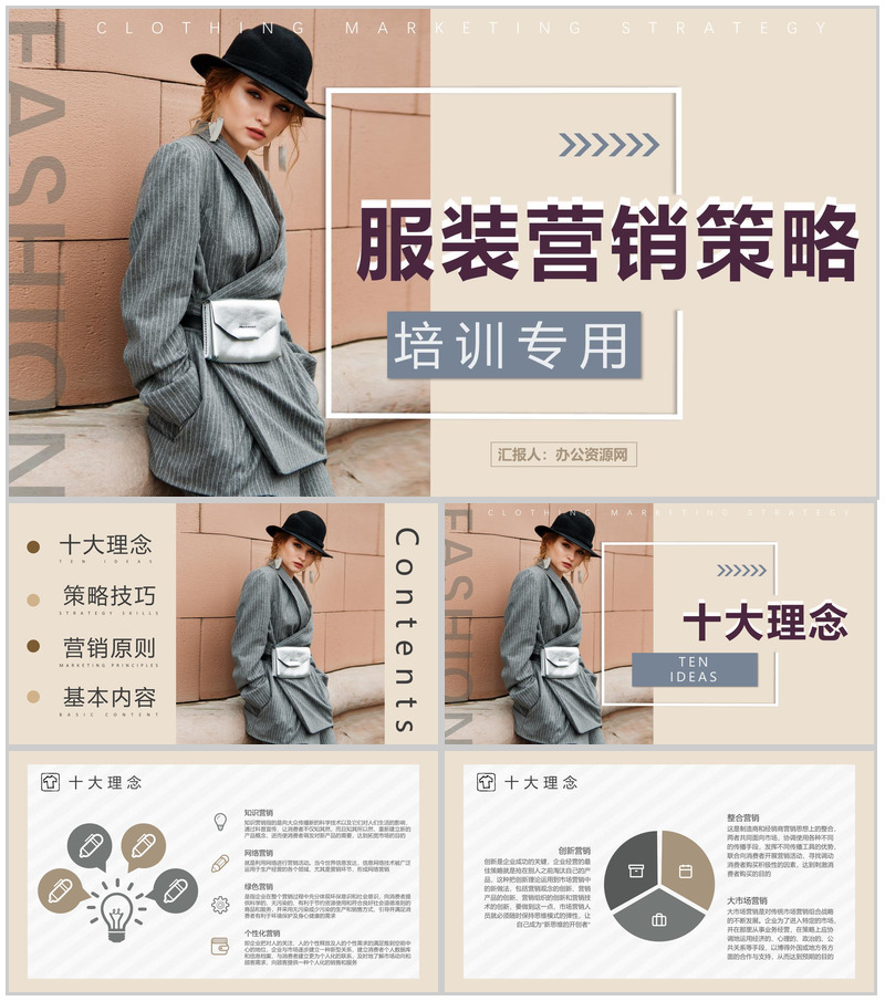 欧美时尚杂志风部门服装营销策划产品介绍工作总结PPT模板-办公资源网