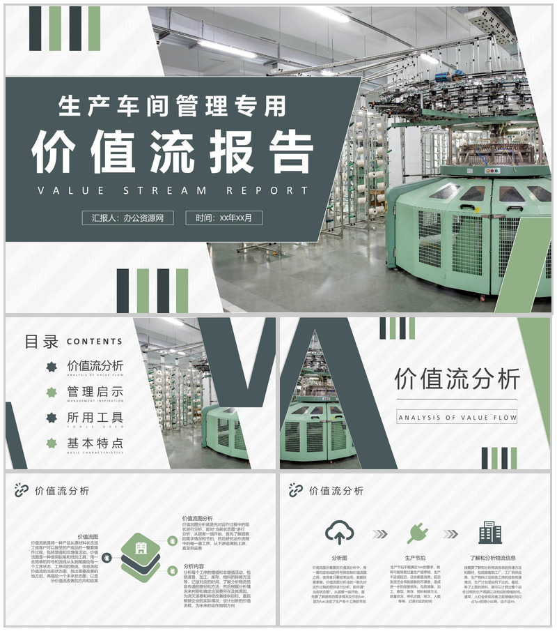 单位生产车间管理工作汇报价值流报告内容总结PPT模板-办公资源网
