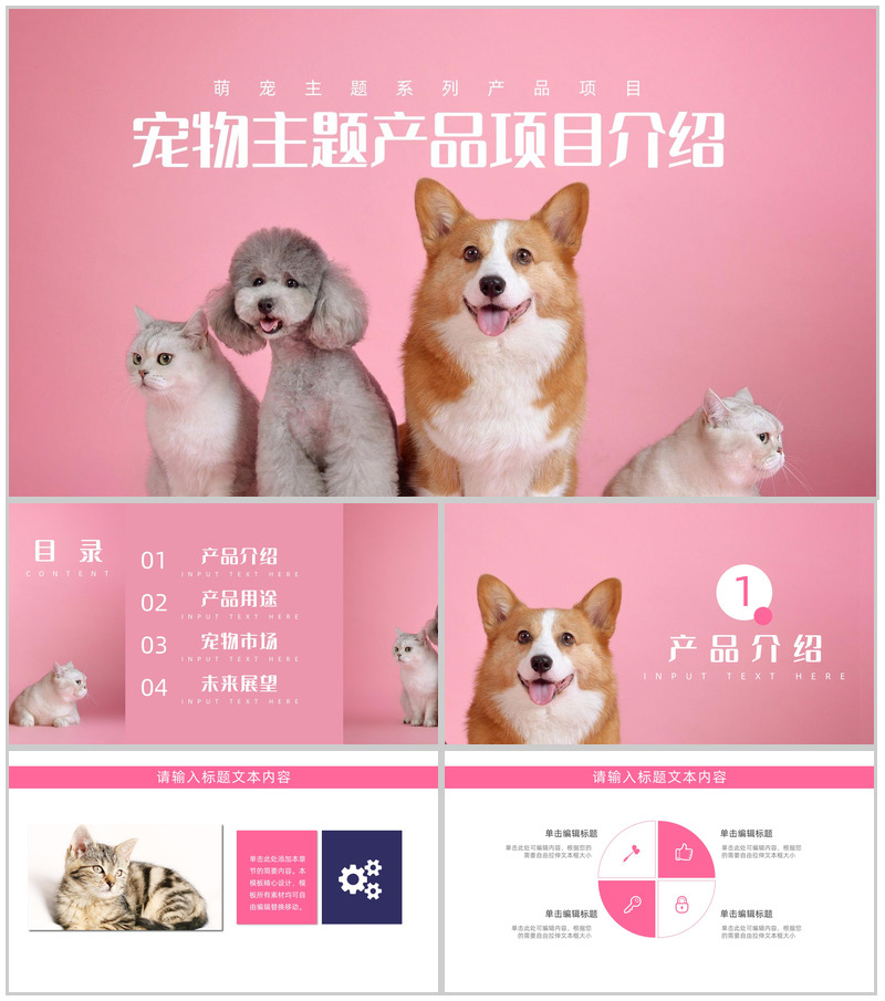创意萌宠主题系列优势产品项目介绍PPT模板-办公资源网