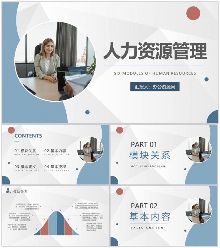 企业人力资源六大模块知识培训行政管理招聘工作总结PPT模板-办公资源网