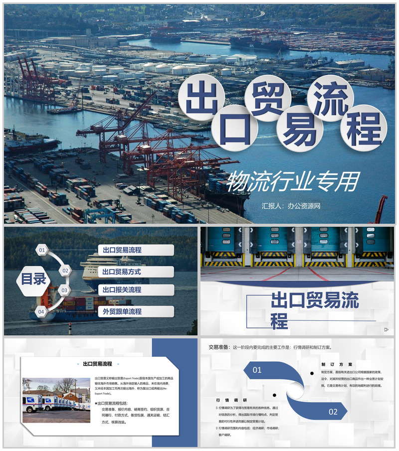物流行业出口贸易操作流程及外贸跟单流程PPT模板-办公资源网