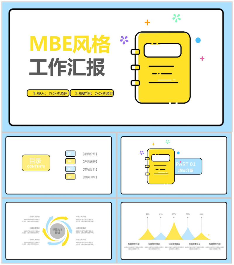 黄色清新动态MBE风格工作汇报PPT模板-办公资源网