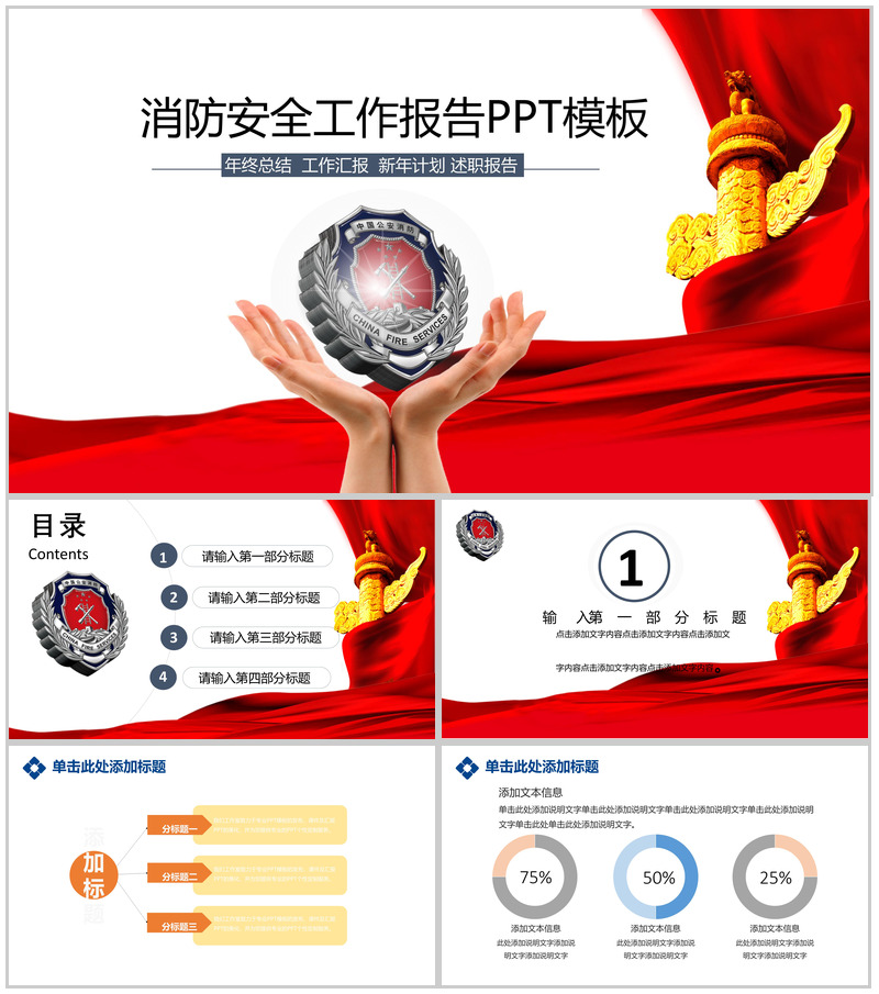 消防安全年终总结工作报告PPT模板-办公资源网