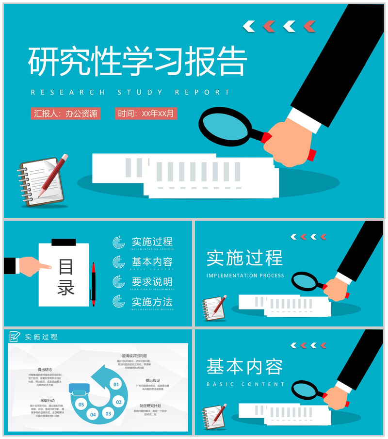 研究性学习报告论文总结大学生课题调研分析方案PPT模板-办公资源网
