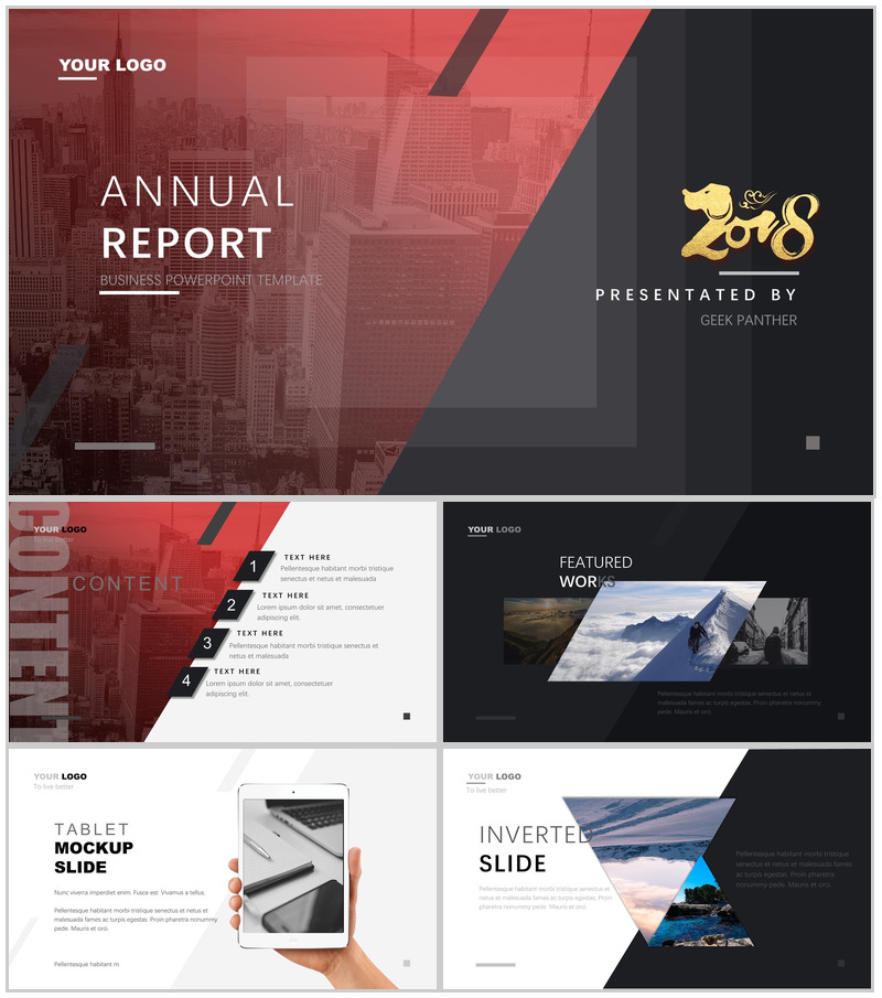 绯色高端斜排动态年终汇报PPT模板-办公资源网