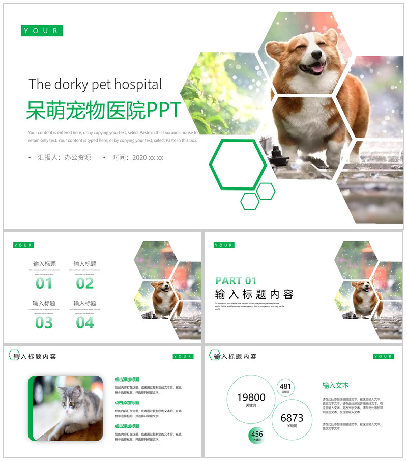 可爱呆萌宠物医院介绍PPT模板-办公资源网