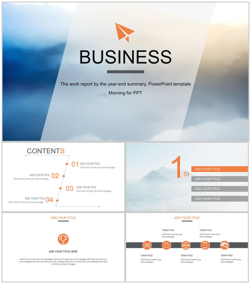 商务云端大气扁平商务汇报总结PPT模板-办公资源网