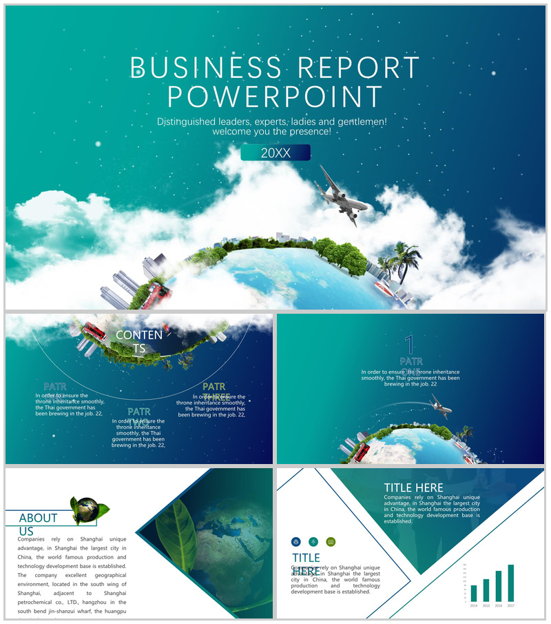 蓝绿环保商务绿色节能环保工作汇报总结PPT模板-办公资源网