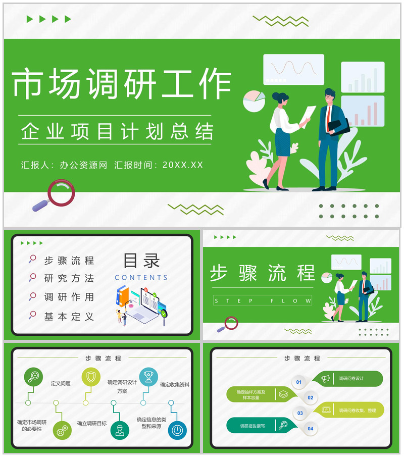 行业市场调研工作项目策划风险预判工作总结计划书PPT模板-办公资源网