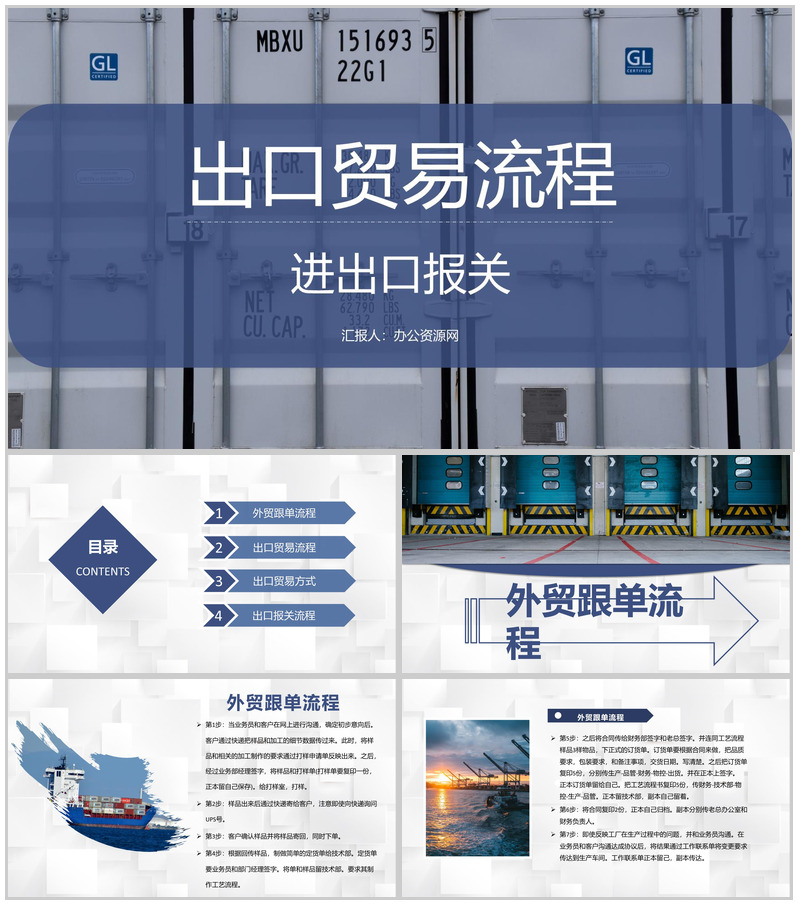 企业出口贸易流程及物流行业进出口报关流程PPT模板-办公资源网