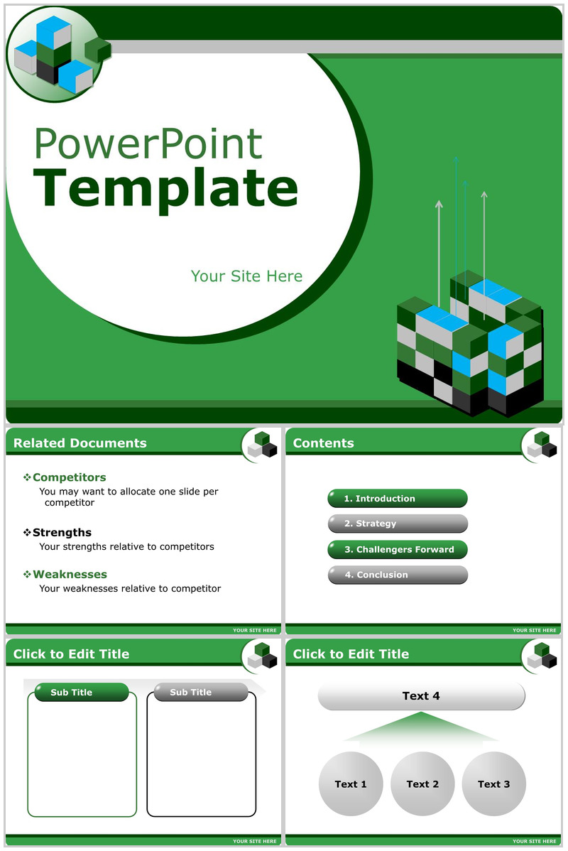 绿色实用简约图表商务PPT模板-办公资源网