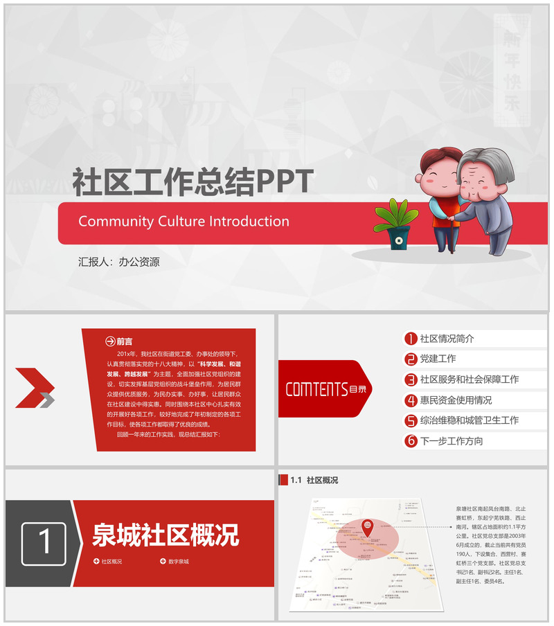 创文明建和谐社区工会工作总结PPT模板-办公资源网