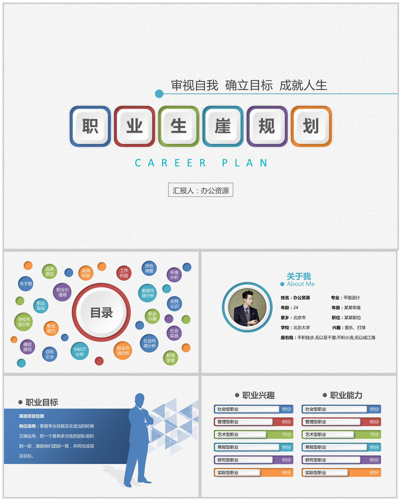 彩色卡通职业生涯PPT模板-办公资源网