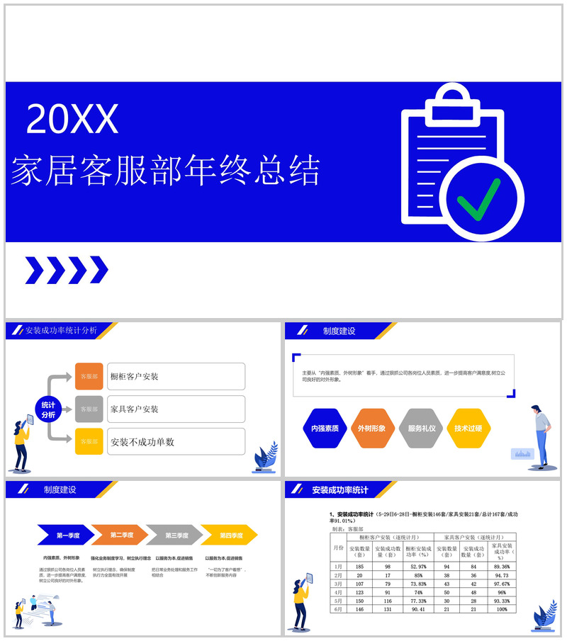 创意扁平化商务家居企业客服年终总结PPT模板-办公资源网