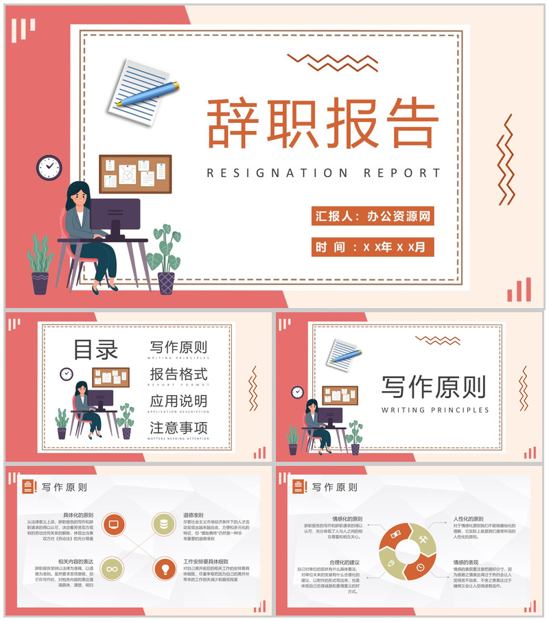人事行政部门员工离职申请书辞职报告格式说明PPT模板-办公资源网