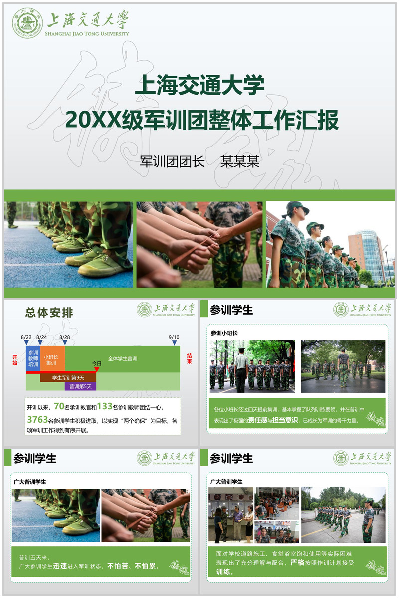 新生军训上海交通大学20XX级军训团整体工作汇报PPT模板-办公资源网