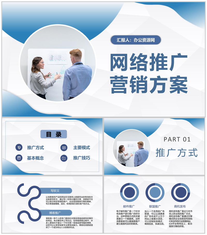 企业网络推广营销方案总结电商推广方法介绍PPT模板-办公资源网