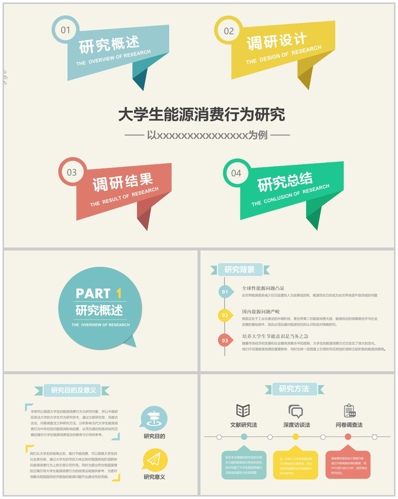 扁平化大学生能源消费行为市场分析报告PPT模板-办公资源网