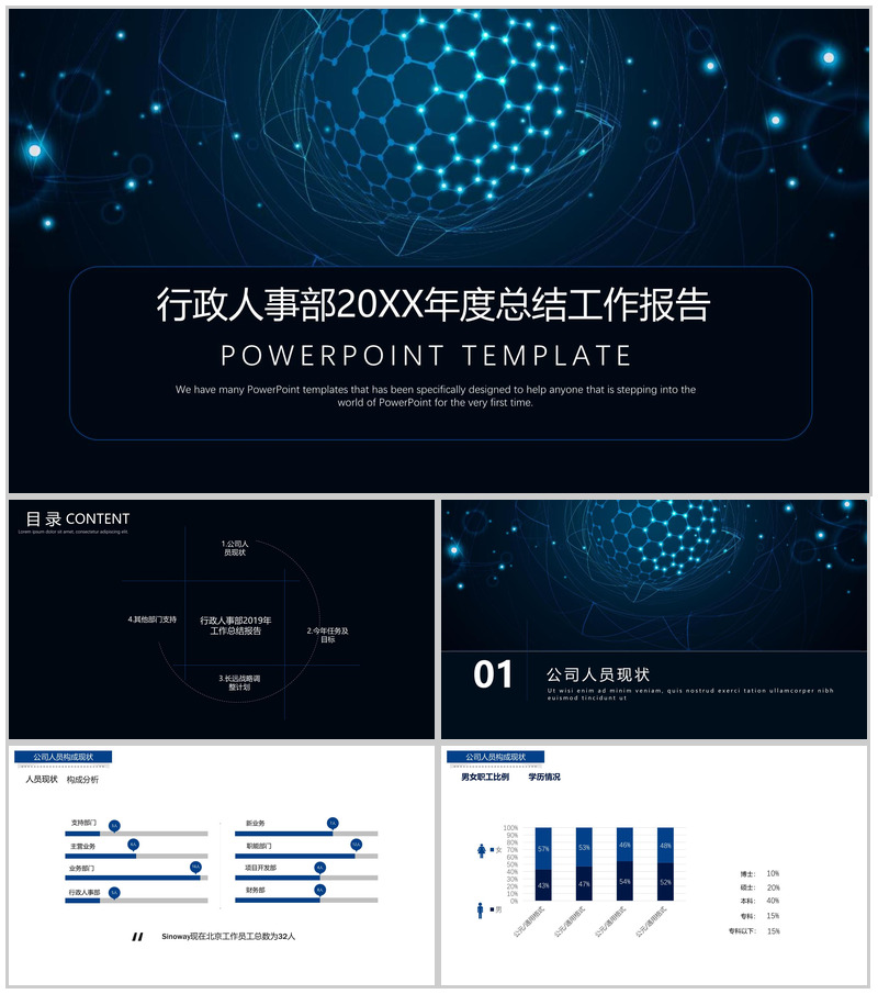 扁平化行政人事部年度总结工作报告PPT模板-办公资源网
