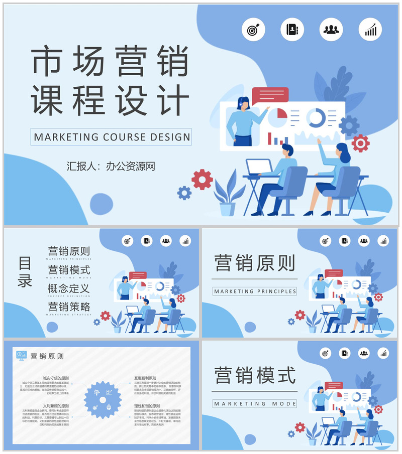 团队员工市场策划工作总结市场营销课程设计PPT模板-办公资源网