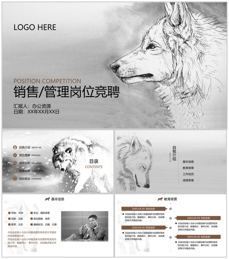 狼性中国风岗位竞聘简历动态PPT模板-办公资源网