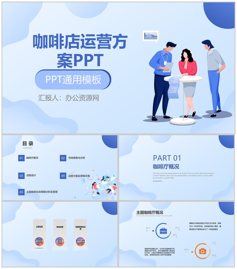 浅色简约商务风咖啡店创业运营方案PPT模板-办公资源网