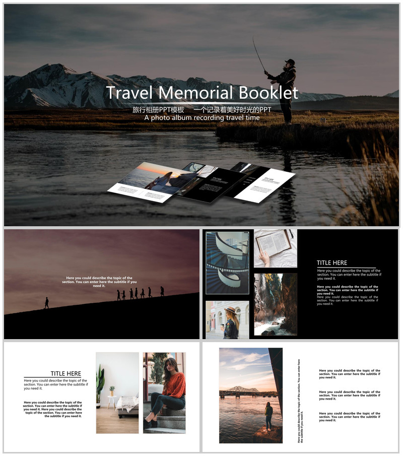 黑色简约欧美风一个人旅行的美好时光旅行纪念相册PPT模板-办公资源网