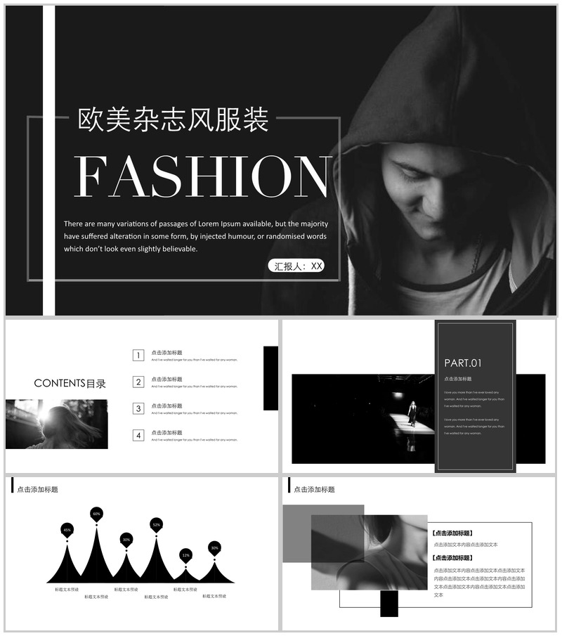 黑色酷炫欧美杂志服装产品发布会PPT模板-办公资源网