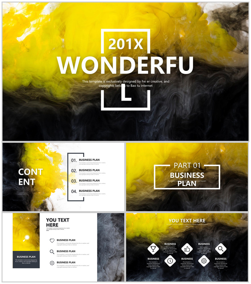黄色渐变大气商务计划书PPT模板-办公资源网