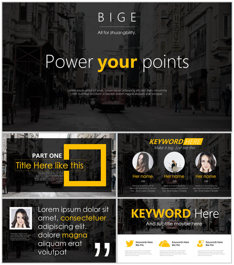 黑色商务欧美扁平精品企业通用PPT模板-办公资源网