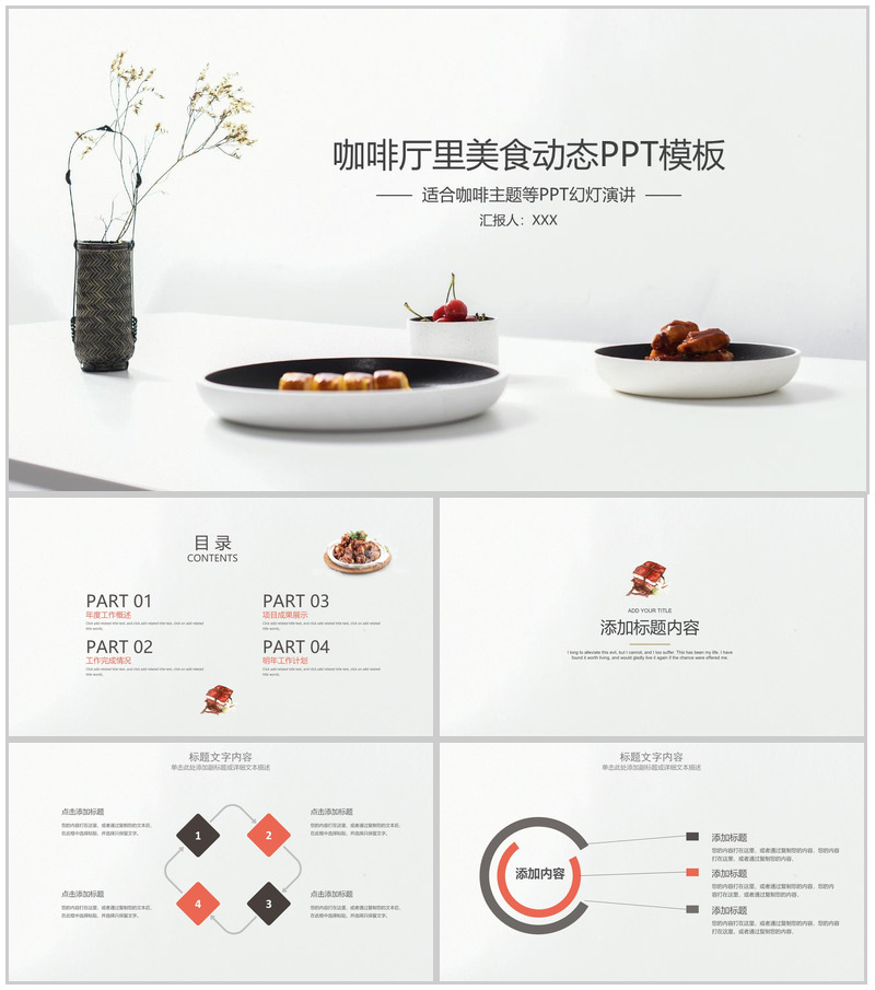 咖啡厅里的美食动态PPT模板-办公资源网
