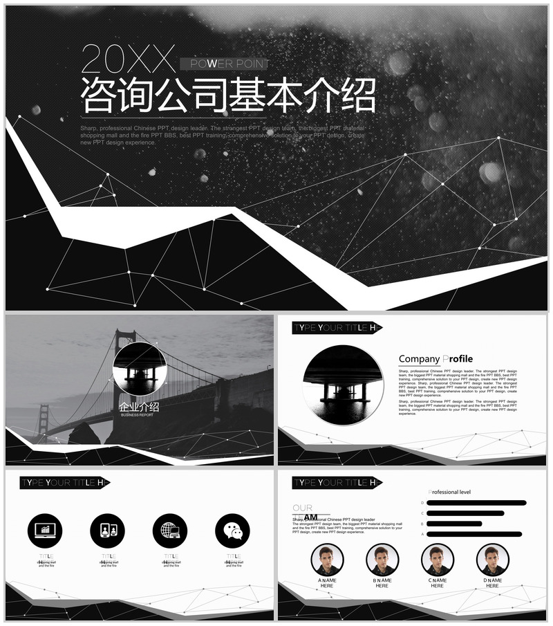 时尚简约黑白大气商务经典咨询广告公司介绍PPT模板-办公资源网