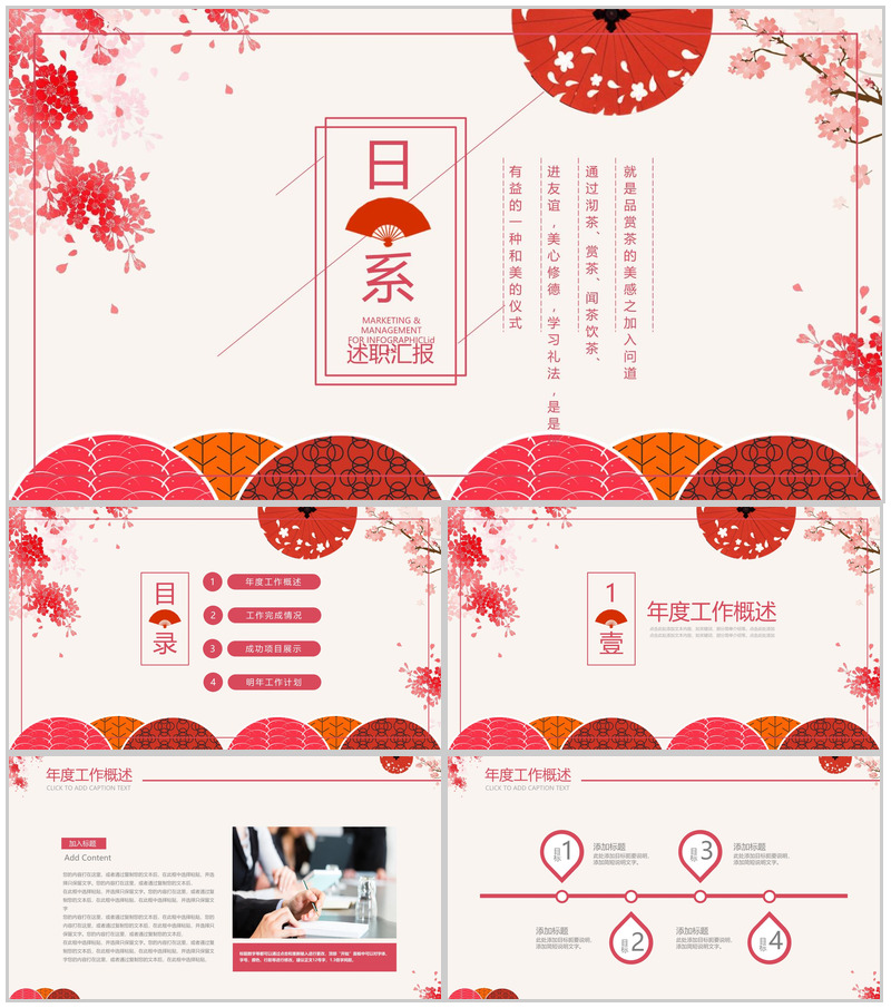 大气唯美日系清新简约述职报告PPT模板-办公资源网