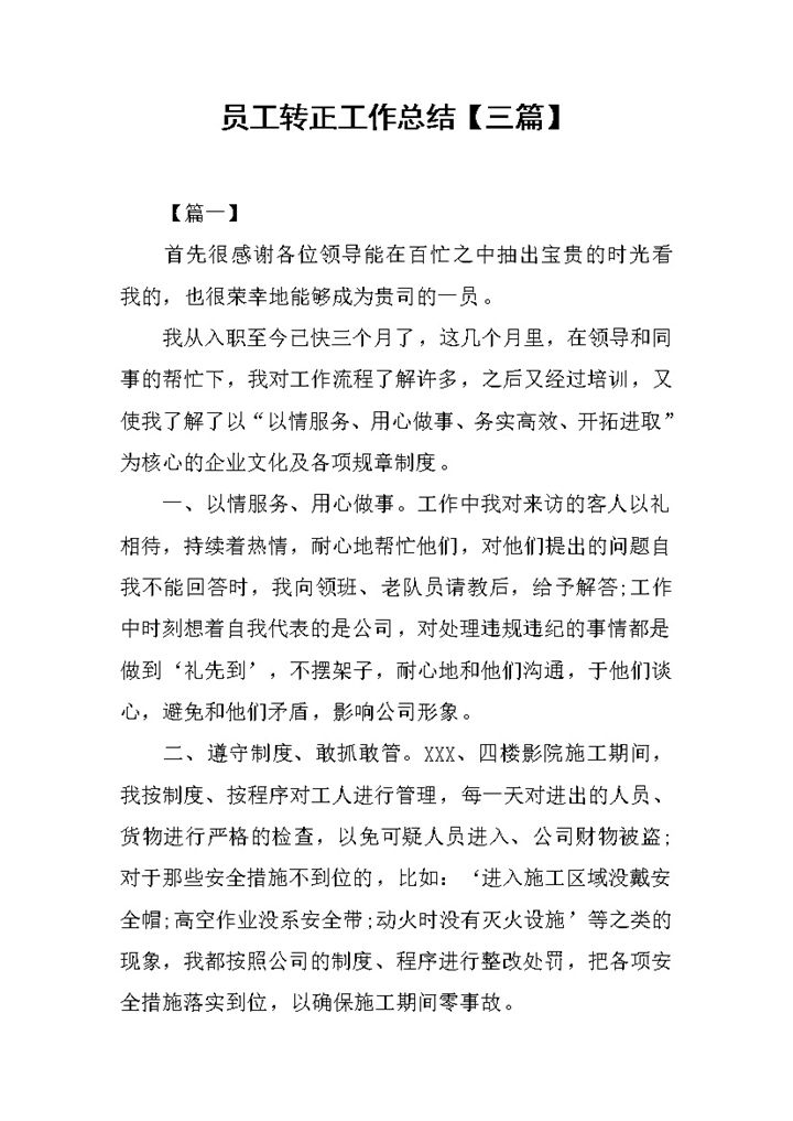 企业试用期员工个人转正年终工作总结Word模板-办公资源网