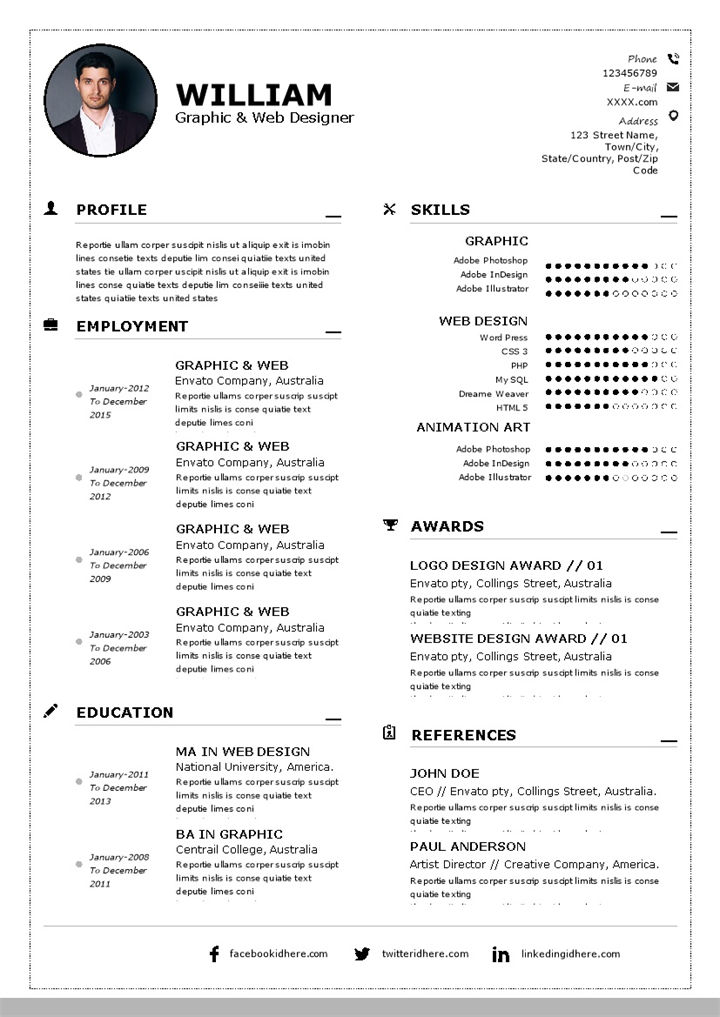 图形和网页设计师通用的个人简历求职简历自荐信Word模板-办公资源网