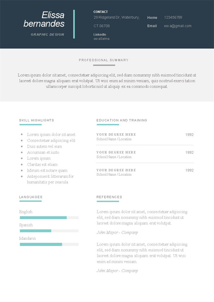 欧美商务风三页外企平面设计师求职通用个人简历英文简历Word模板-办公资源网