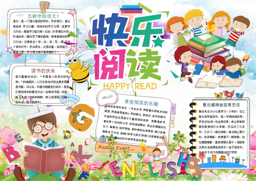 快乐阅读手抄报Word模板-办公资源网