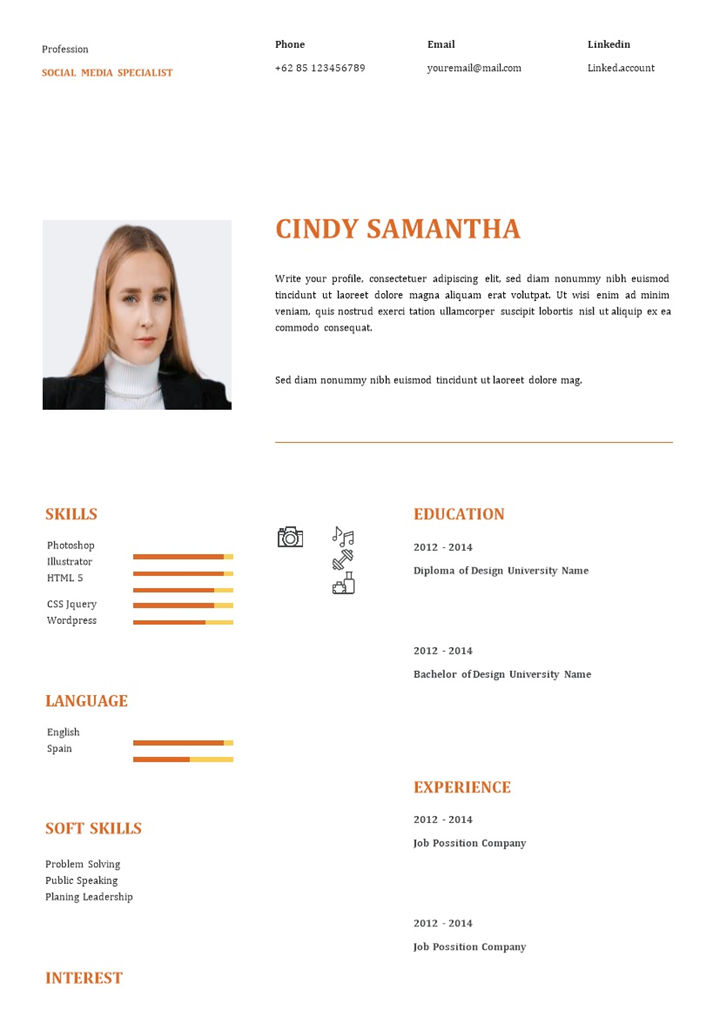 社交媒体营销专员通用的英文简历求职简历个人简历Word模板-办公资源网