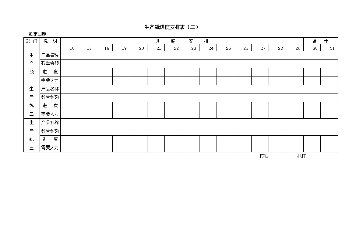 公司部门生产线进度安排统计详情表word模板-办公资源网