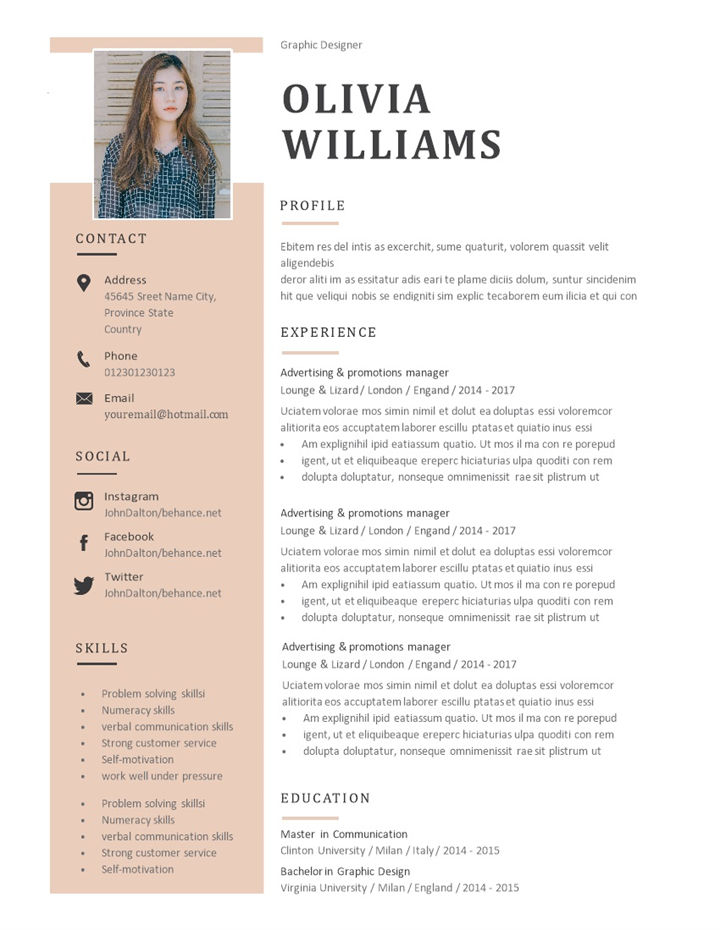 平面设计师图形设计师求职简历Word模板-办公资源网