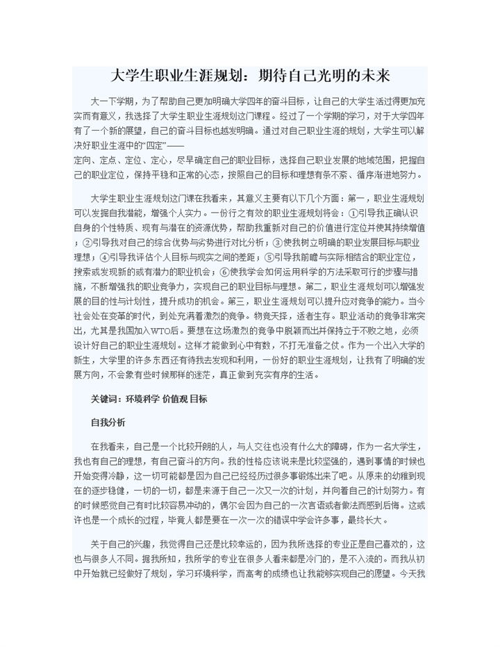 灰白简约环境设计专业大学生职业生涯规划书Word模板-办公资源网