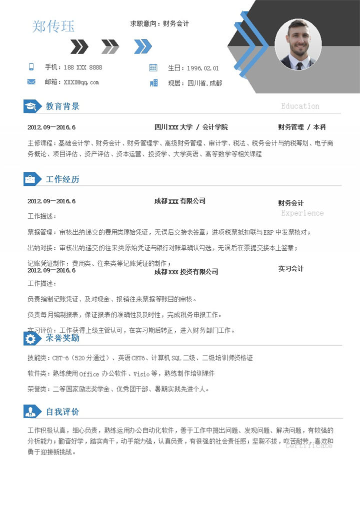 稳重创意财务会计岗位个人应聘简历Word模板-办公资源网