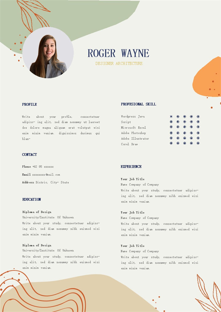 浅绿色小清新风格个人求职英文简历Word模板-办公资源网