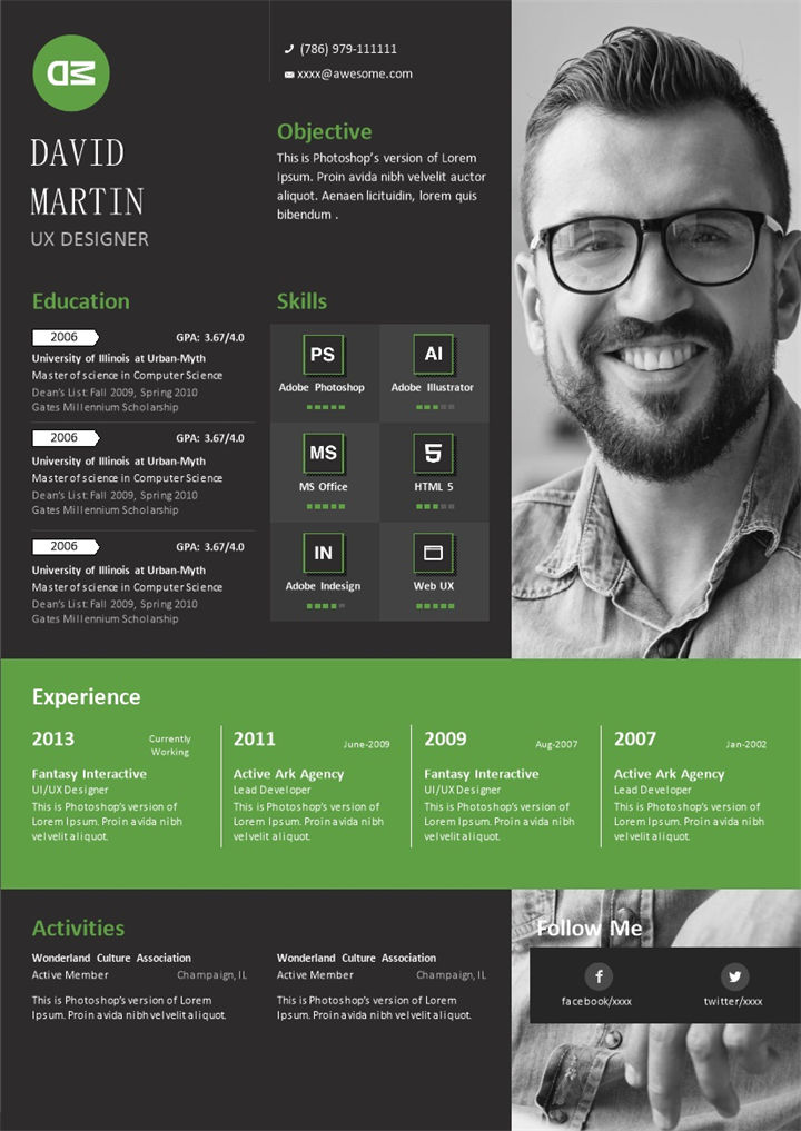 时尚欧美风用户体验设计师求职通用个人简历Word模板-办公资源网